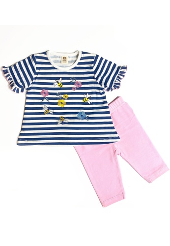 Toffyhouse white and pink and blue Toffyhouse busy bees top and leggings set 772F3KA69AD11BGS_1