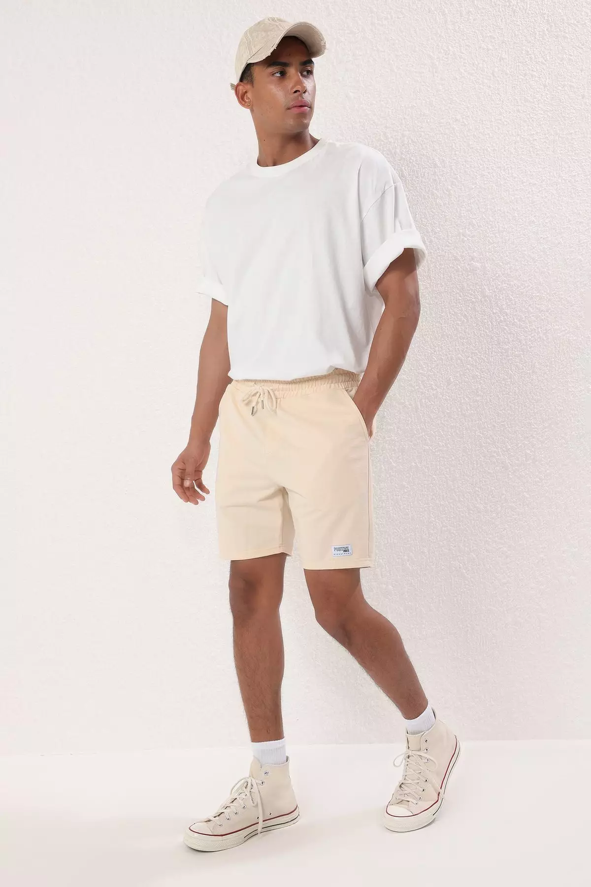 Stone Regular/Normal Cut Cotton Shorts with Label Applique TMNSS23SR00079