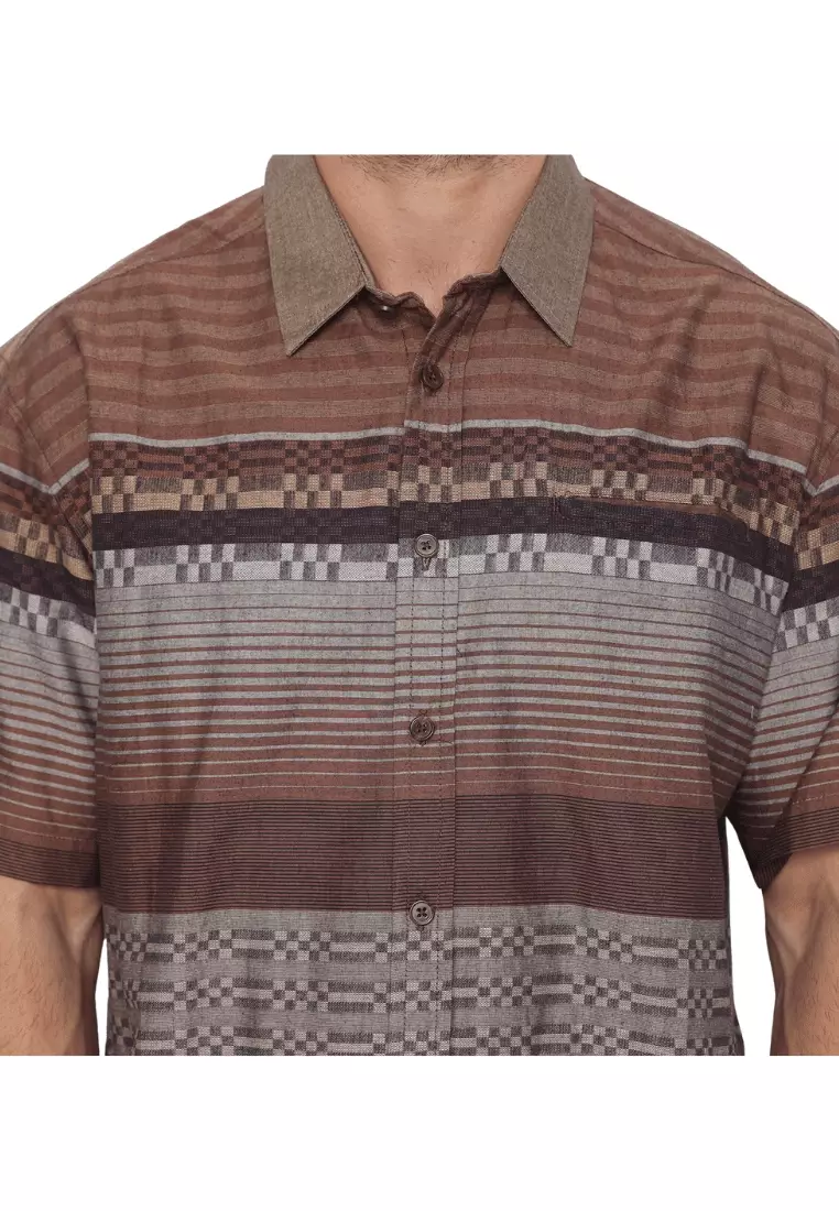 POLICE Kemeja Border Printing Coklat Abu Regular Fit Pria
