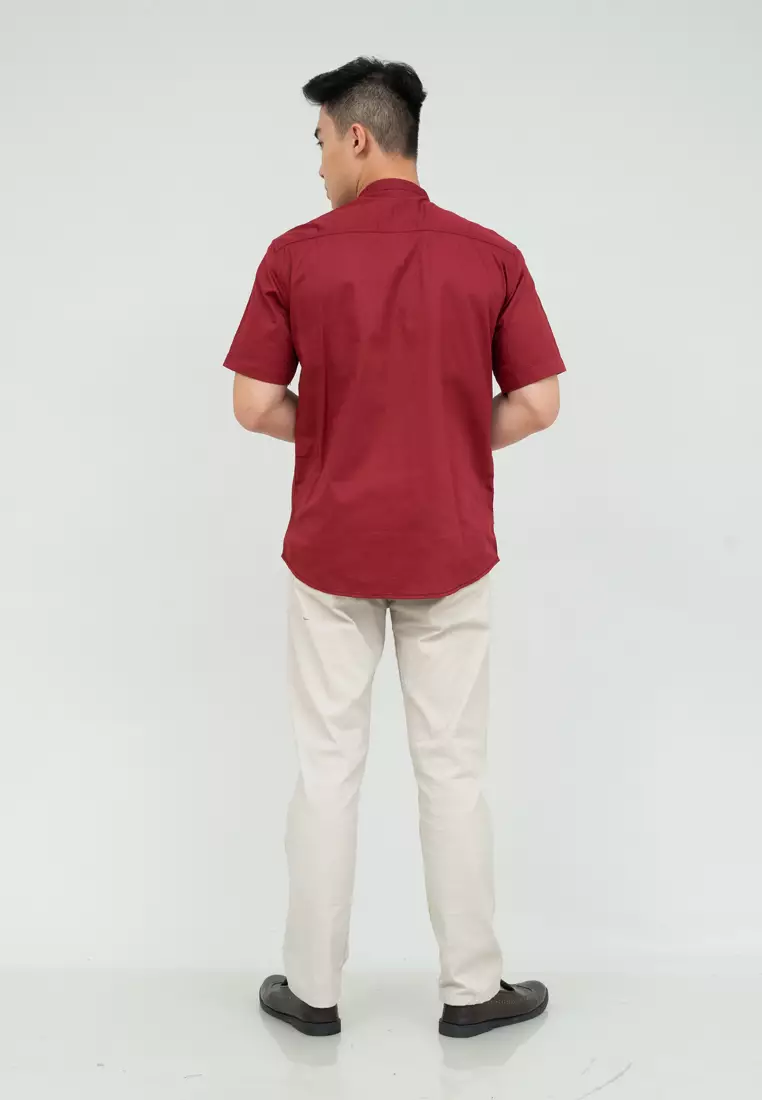 Houseofcuff Baju Koko Kemeja Lengan Pendek Pria Maroon