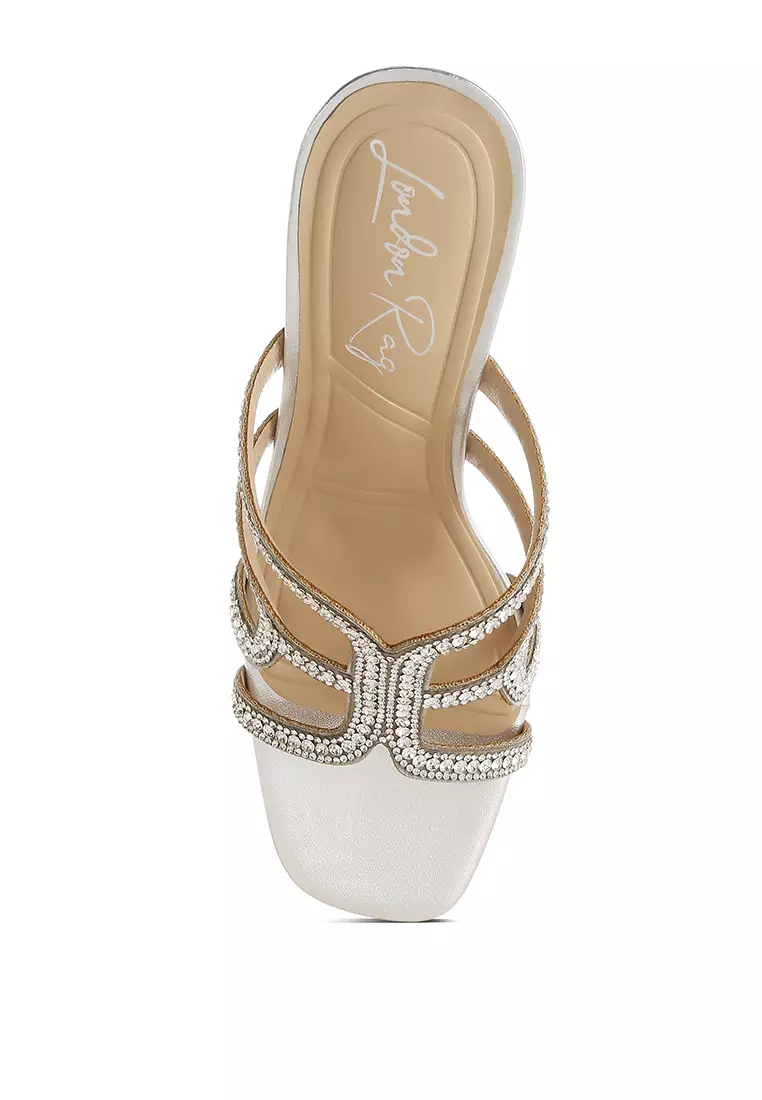 Metallic Rhinestone Clear Wedge Sandals In Silver