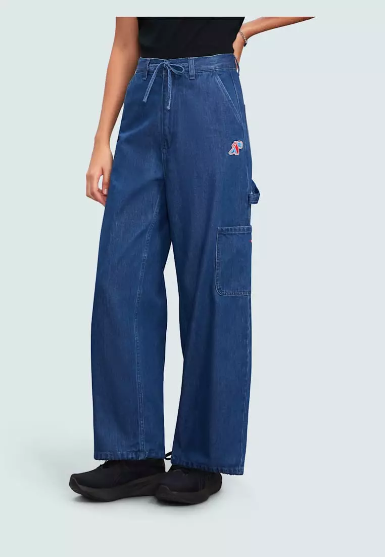 Unisex Blue Cotton Baggy Denim Pants