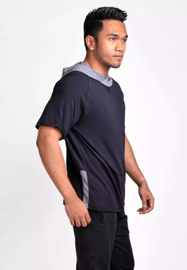 Mens black short cheap sleeve hoodie