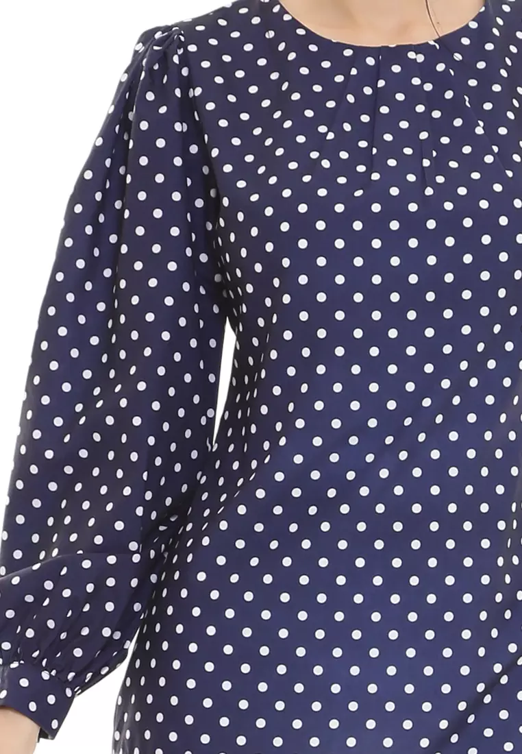 Christina Polka Dot Blouse in Navy Blue