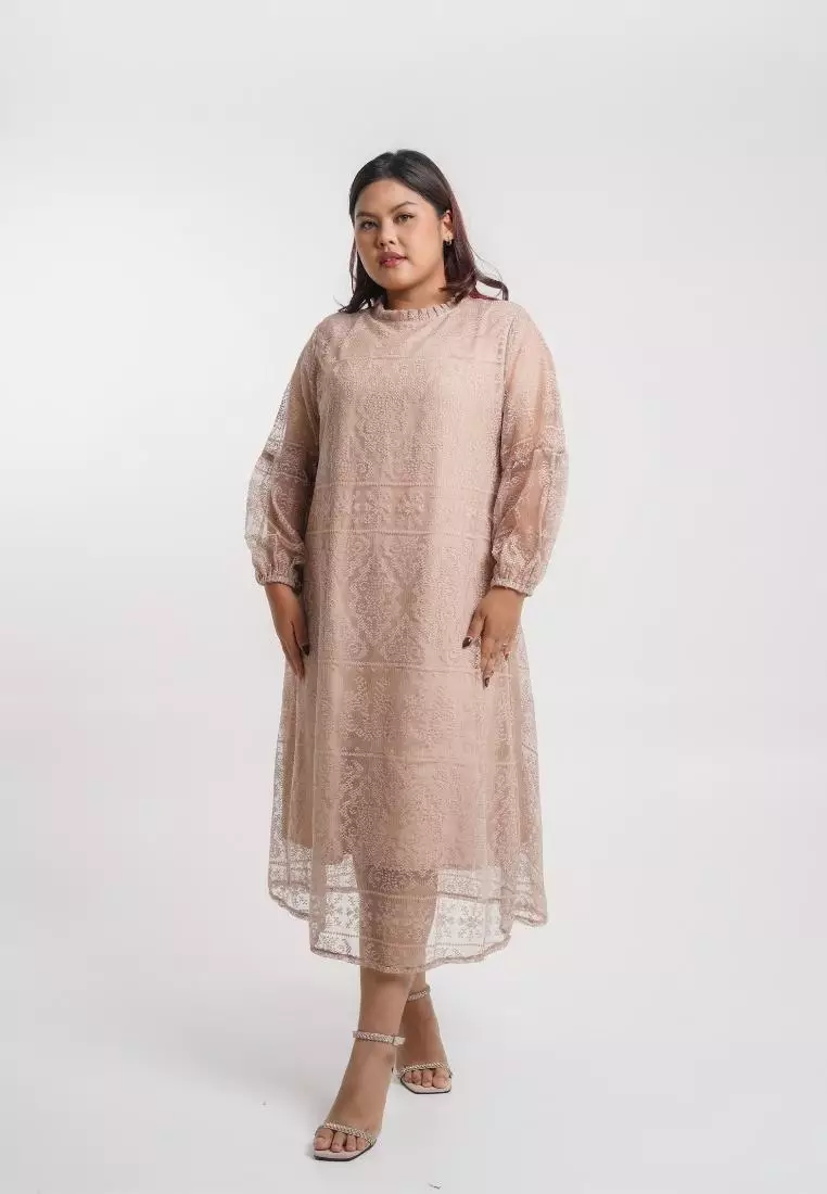 Plus Size Party Dress Arriane Beige