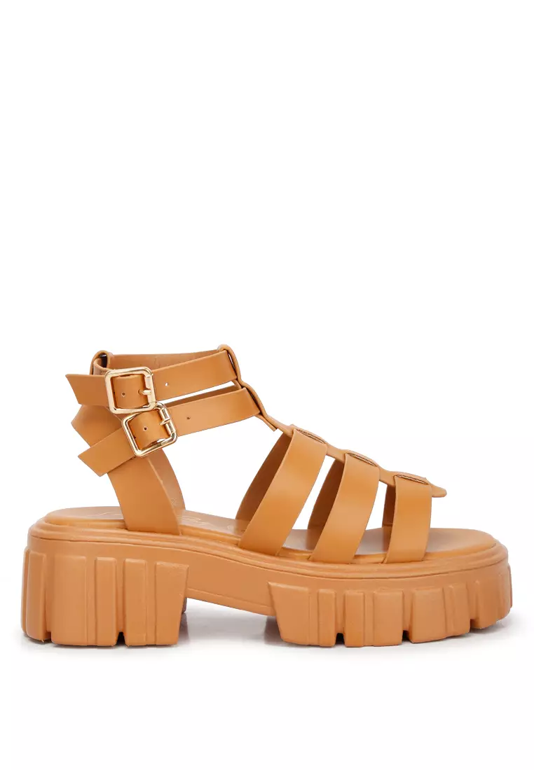 Discount on London Rag  shoes - SKU: Tan Recycled Faux Leather Gladiators