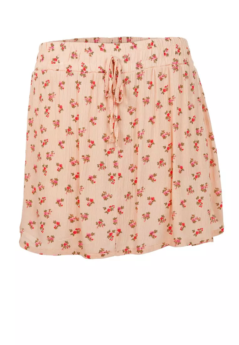 Skort Serut Dicetak di Beige