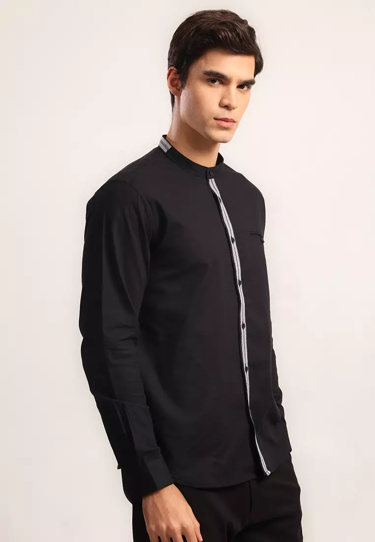 MOC - Kemeja Shanghai Lengan Panjang Pria Zaki - Black