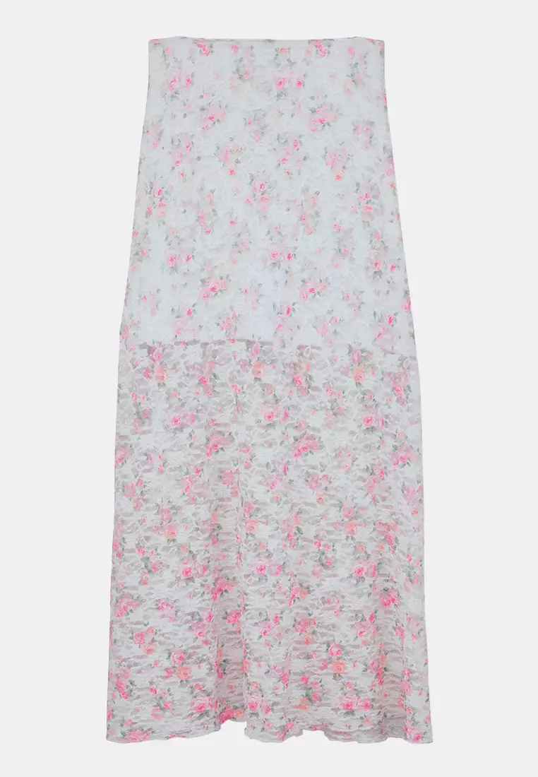 Multi-Colored Patterned Lace A-Line Mini Lined Plus Size Skirt Tbbss25Az00029