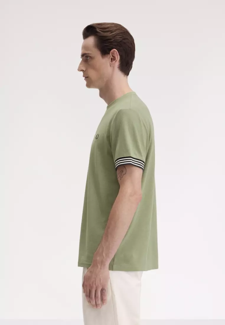 Fred Perry M7707 Striped Cuff T-Shirt (Olive Mint)