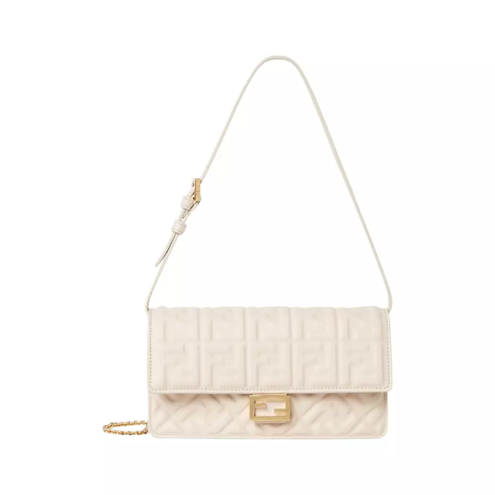 Baguette FF Quilted Wallet On Chain Bag Camelia White