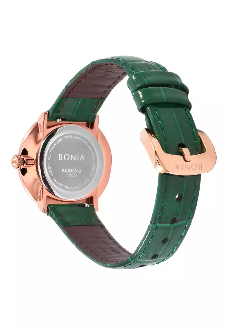 Bonia Jam Tangan Wanita - Green Rosegold - Leather Strap - B10812-2597S