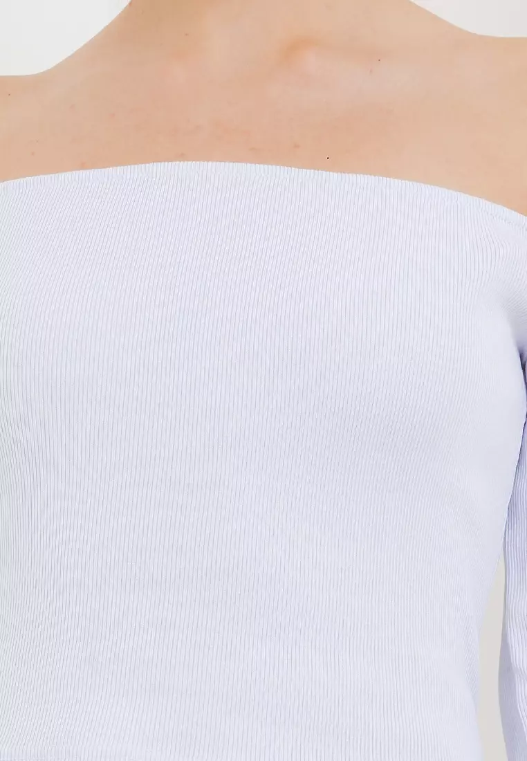 Rib Knit Off-Shoulder Crop Top