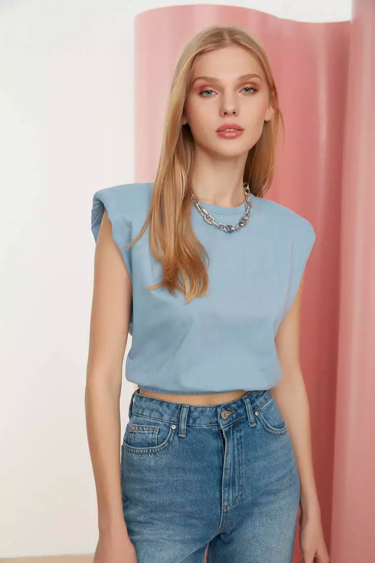 Blue shoulder pad discount top