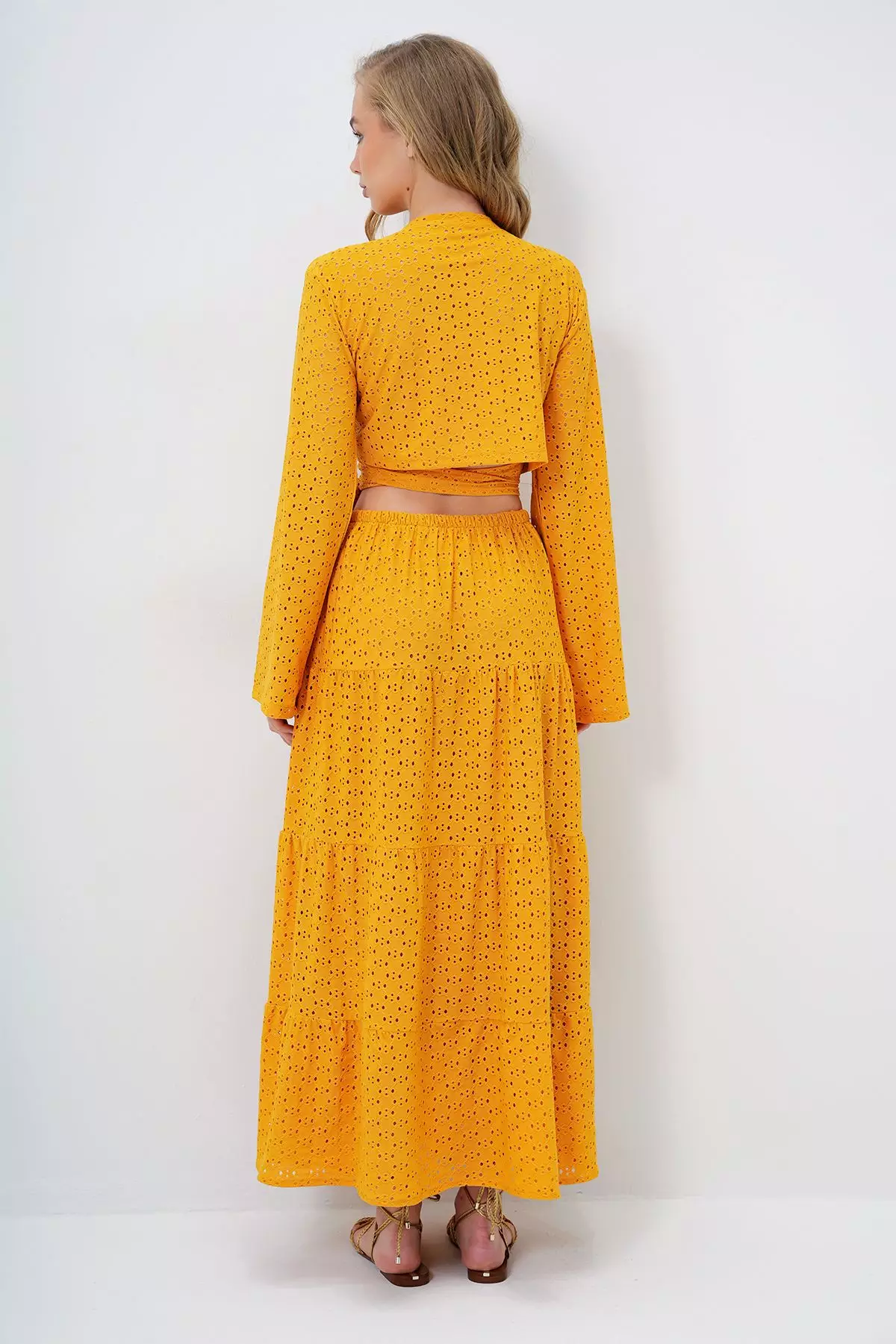 Women's Mustard Yellow Katkat Flounce Guipure Premium Skirt Alc-X14141