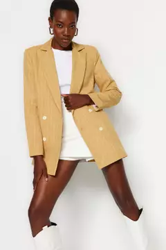 Buy Trendyol Camel Double breasted Striped Blazer Jacket with