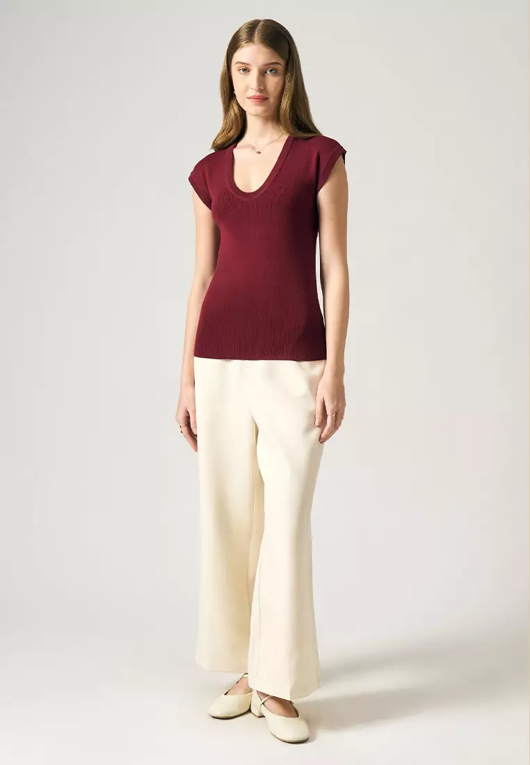 Scoop Neck Flat Knit Top