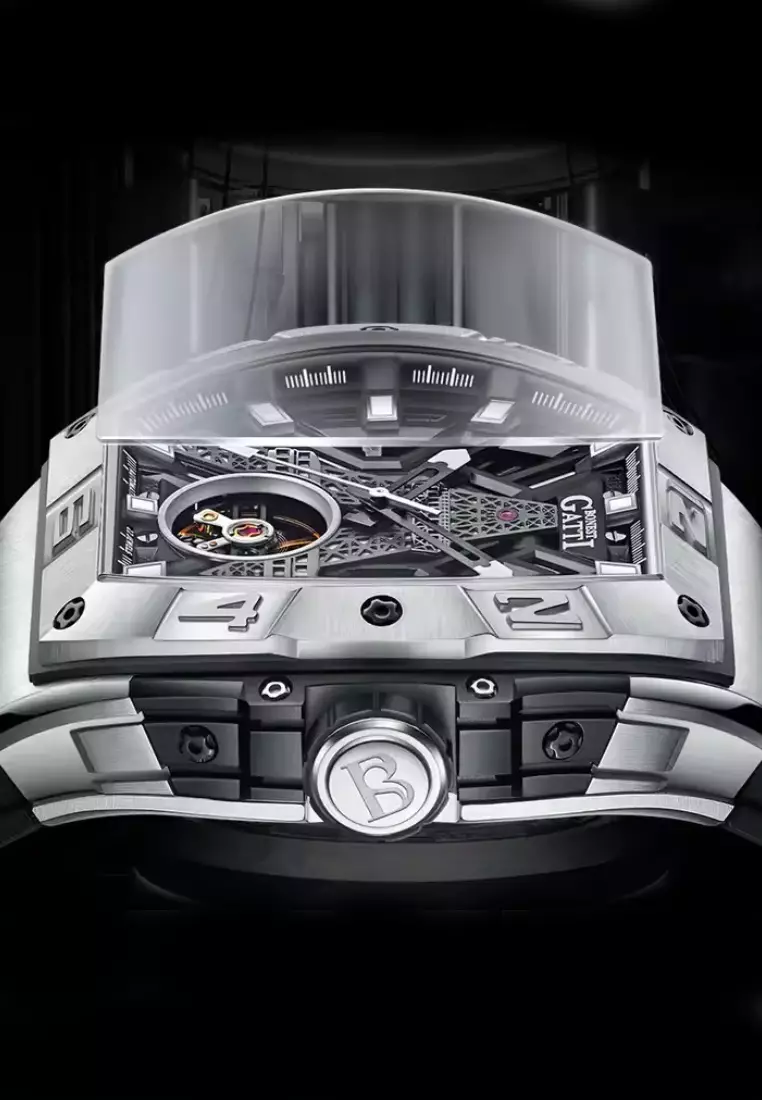 自動中性不鏽鋼手錶，橡膠錶帶