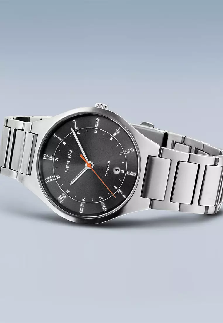 Men's Silver Titanium Strap with Titanium Links and Grey Dial Quartz Watch - 11739-772