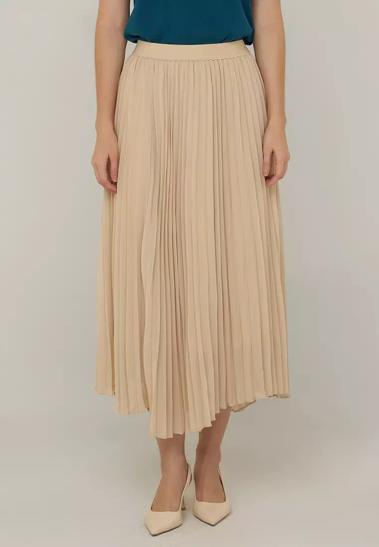 Ambherlynn A-Line Pleated Skirt  with Elastic Waist Band