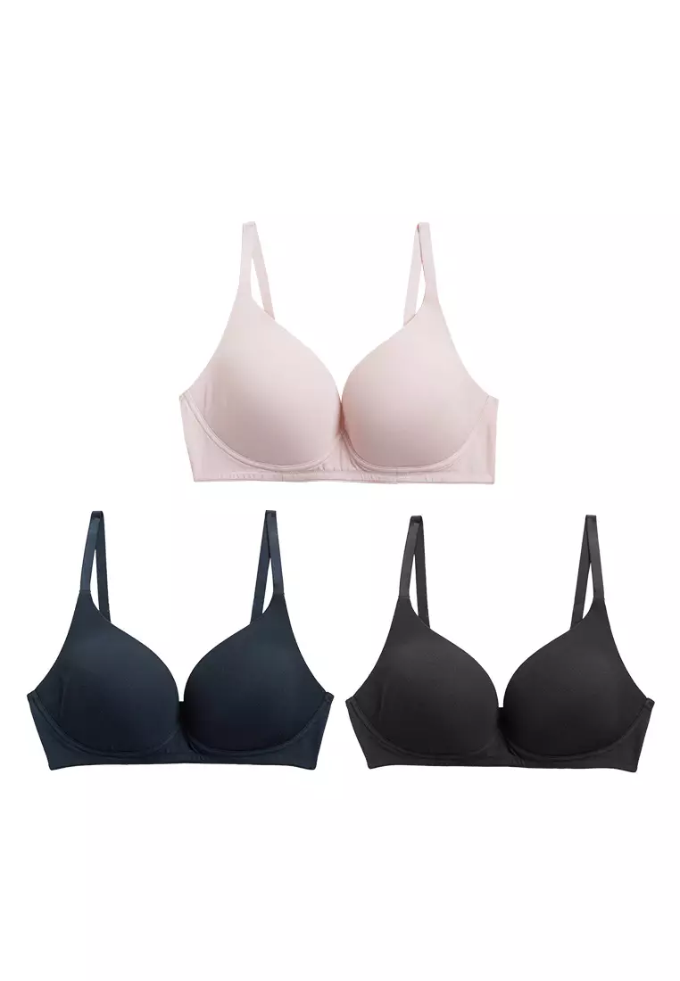M&S 3pk Non Wired Plunge T-Shirt Bras A-E - T33/3276