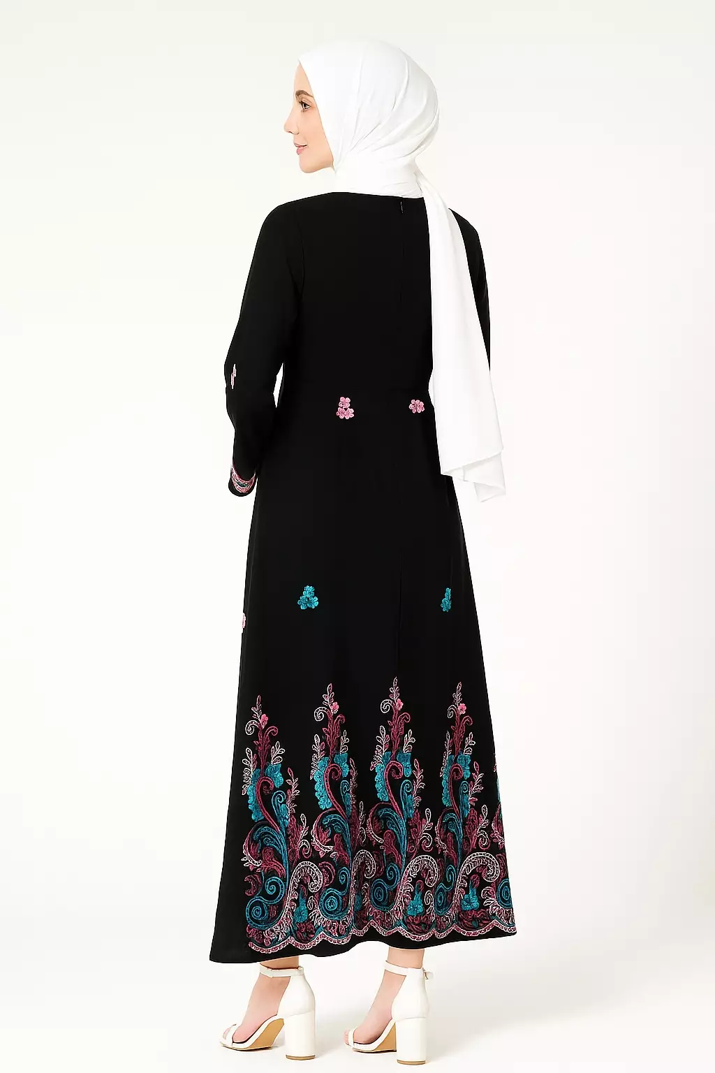 Zahra Maxi Dress In Black With Blue Pink Embro