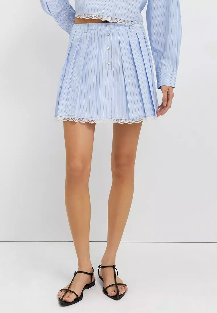 Striped Lace Trim Skirt - Light Blue