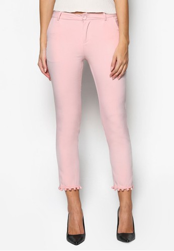 絨zalora時尚購物網的koumi koumi球邊飾九分褲, 服飾, 長褲及內搭褲
