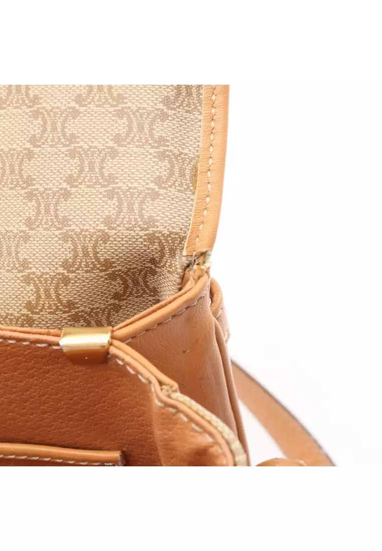 Pre-Loved Celine Macadam Shoulder bag PVC leather beige light brown