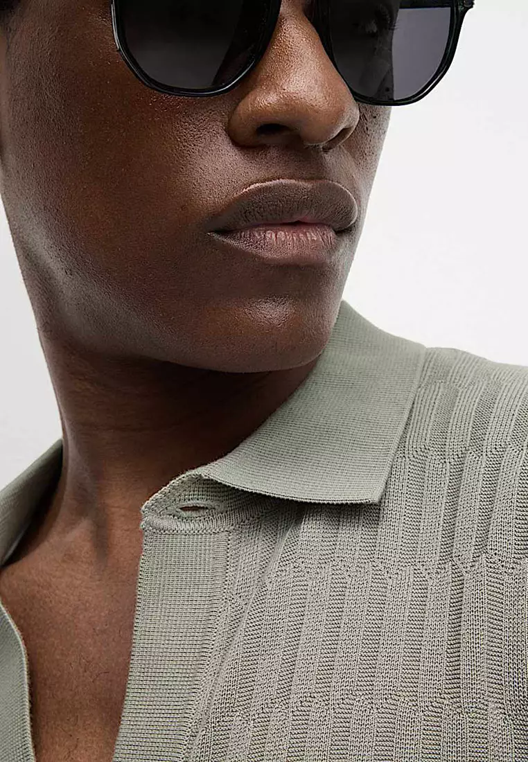 Cotton Rich Textured Knitted Polo Shirt