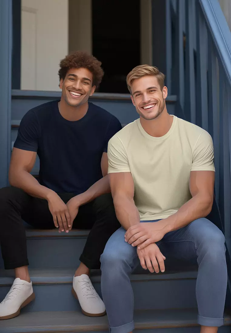 Stone-Navy Blue Basic Slim Fit 2-Pack Short Sleeve T-Shirt