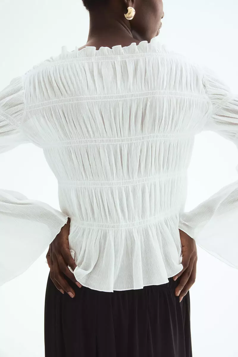 Smocked boat-neck top