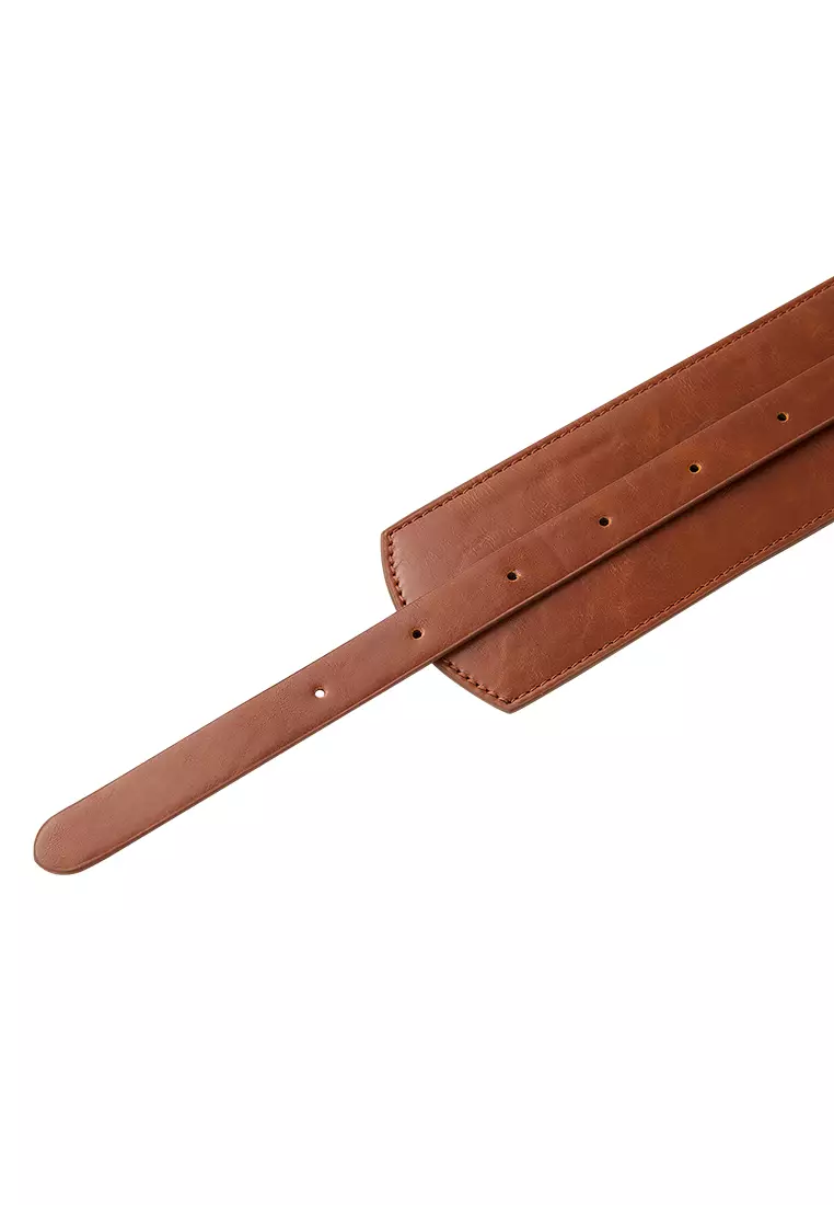 Helena 女士宽版皮质腰带配搭扣-棕色