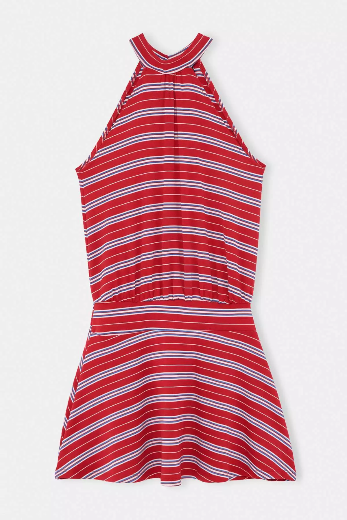 Red Striped Skater Halter Neck Sleeveless Mini Soft Knitted Dress Twoss26El00254