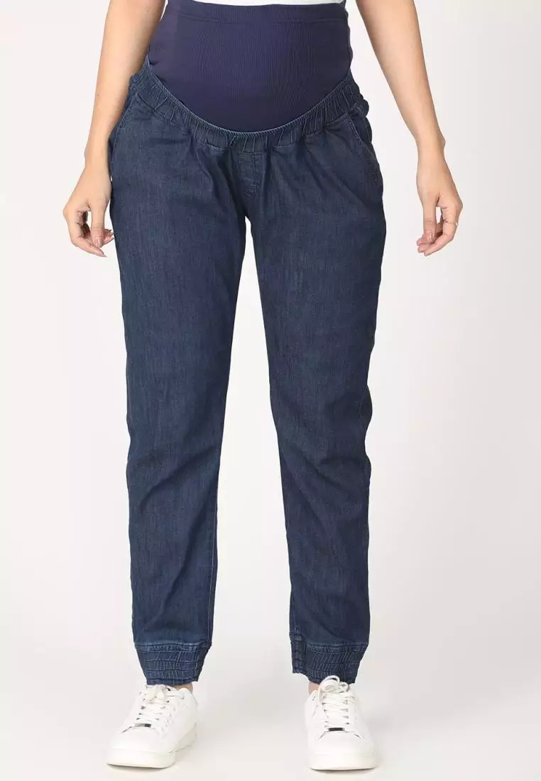 Distress Taped Maternity Denims with Belly Support-Black