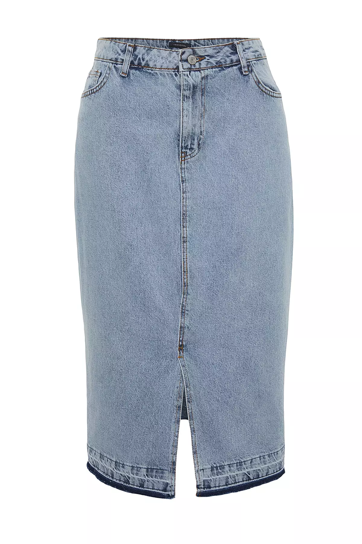 Plus Size High Waist Denim Midi Skirt