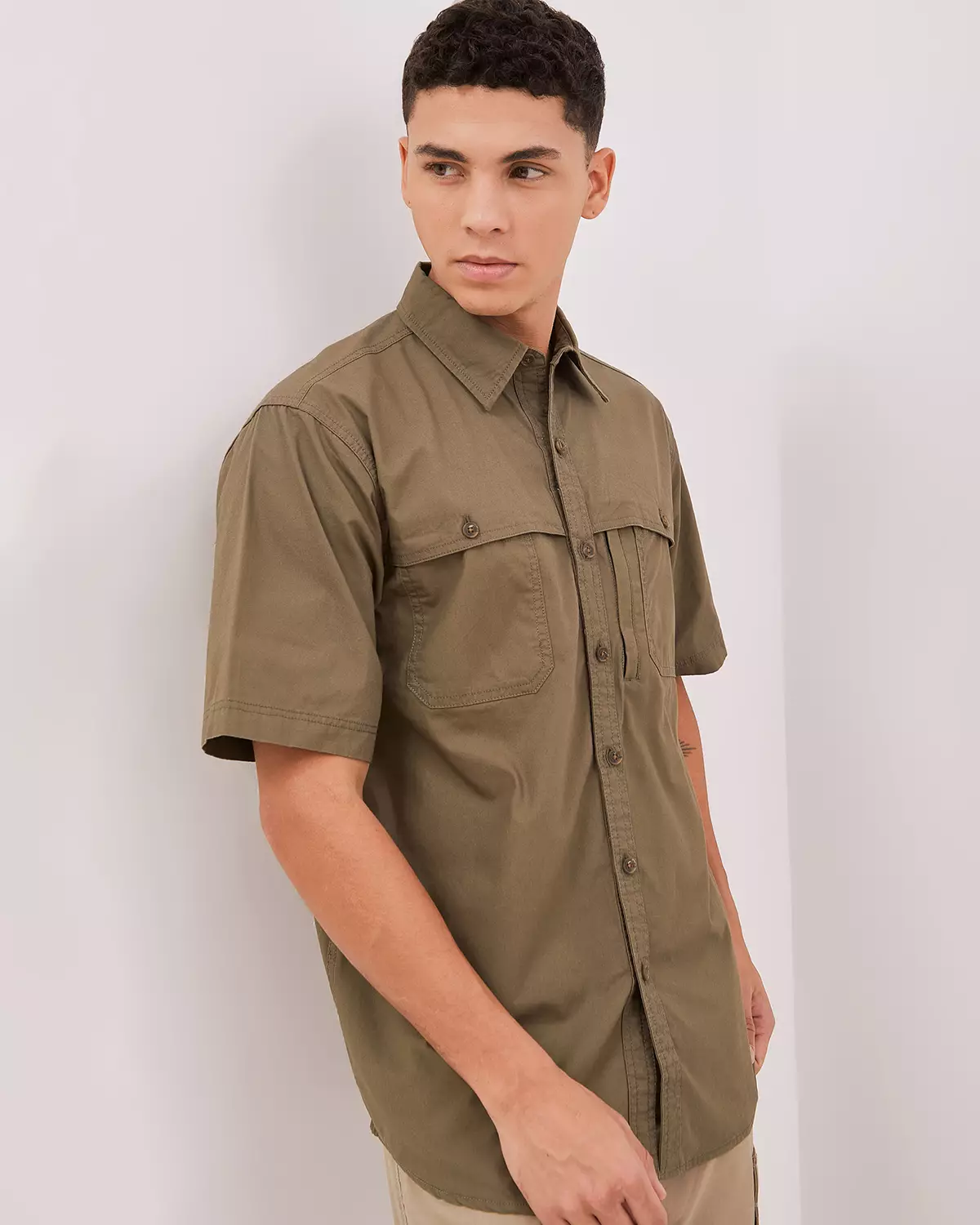 GREEN SHORT SLEEVE REGULAR SHIRT FOR MEN