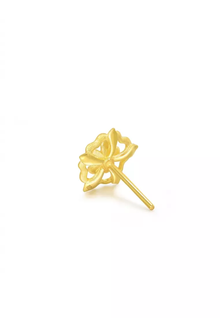 999 24K Gold Royal Roses Single Stud Earring for Women 93269E (Sold Single Not Pair)