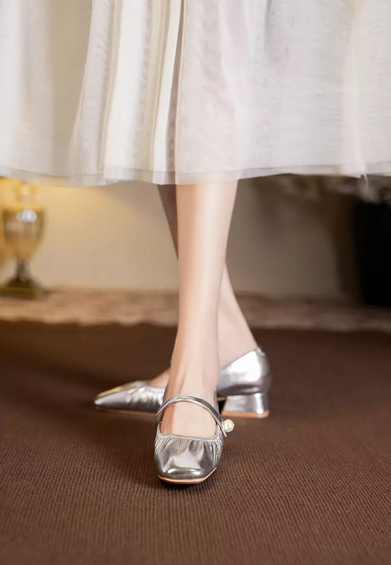 3CM Pearl Strap Microfiber Leather Mary Jane Shoes BY3102-19