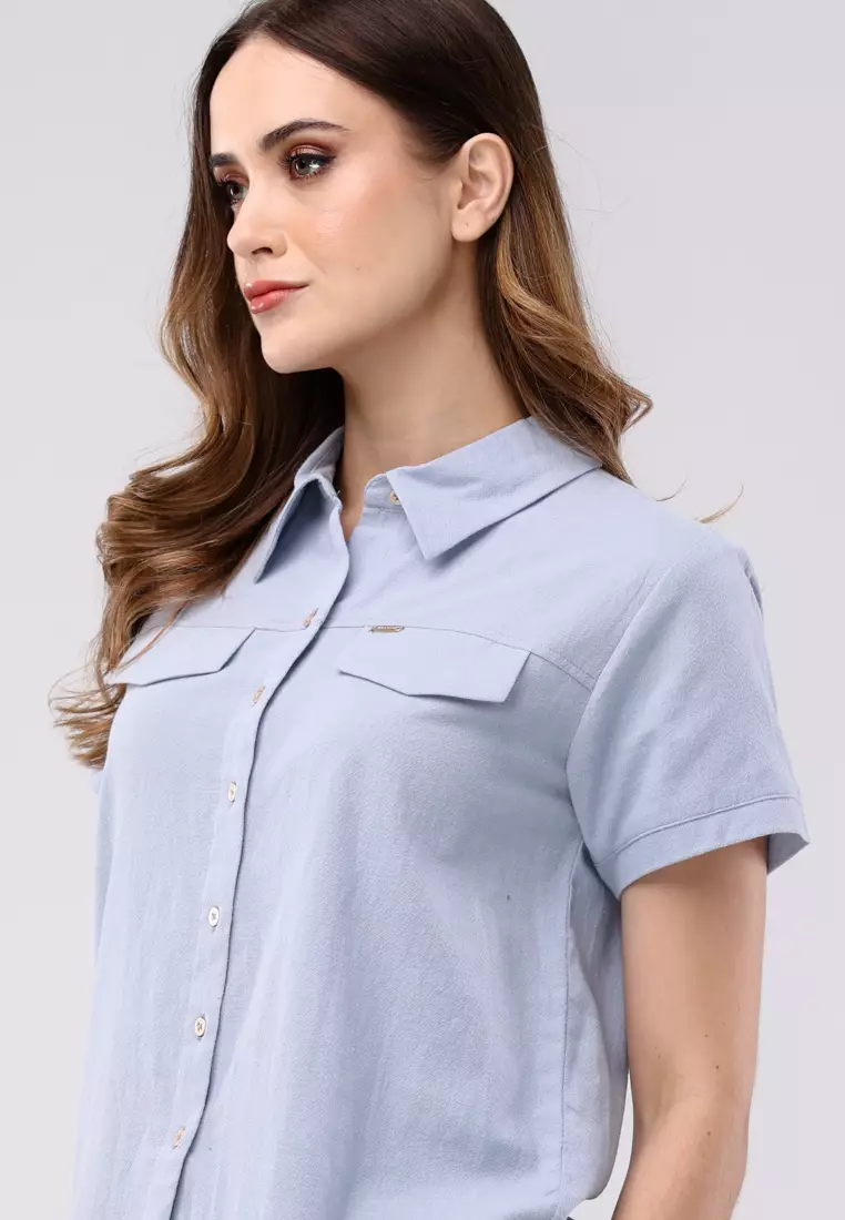 Woven Plain Washed Crepe Short Sleeves Blouse