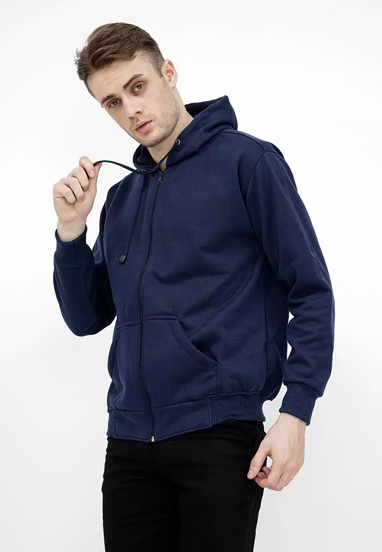 Jaket Polos Hoodie Zipper Sweater Warna Navy