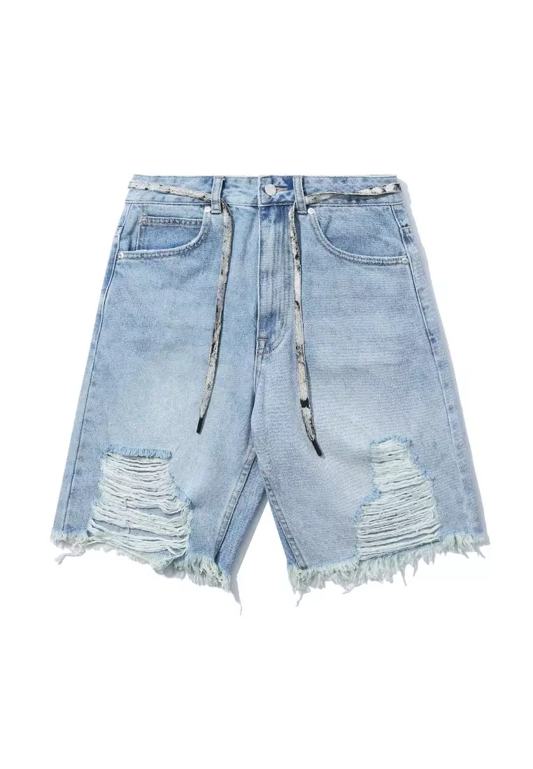 long distressed denim shorts