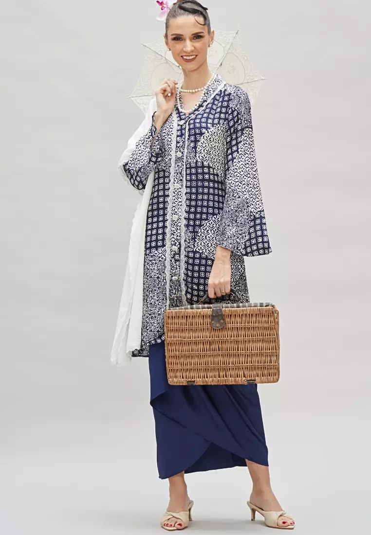 Buy Loveaisyah Premium Batik Navy long modern Kebaya Satin Wrap