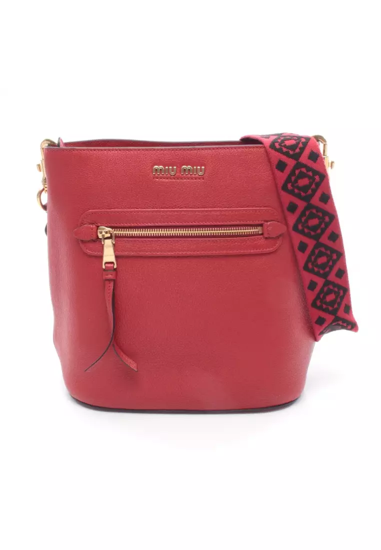 MIU MIU Pre-Loved MIU MIU MADRAS Madras Shoulder bag leather Red