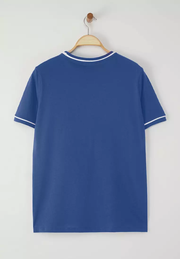 Indigo Crew Neck with Piping Detail Basic Plus Size T-shirt TBBSS25BF00050