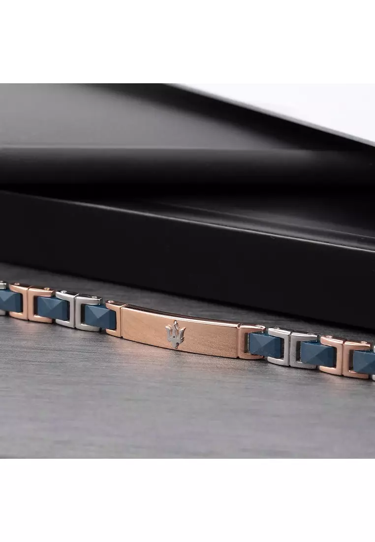 Maserati Jewels 210mm Men's Stainless Steel Bracelet, Rose Gold, Blue, JM420ATI05 (Adjustable)