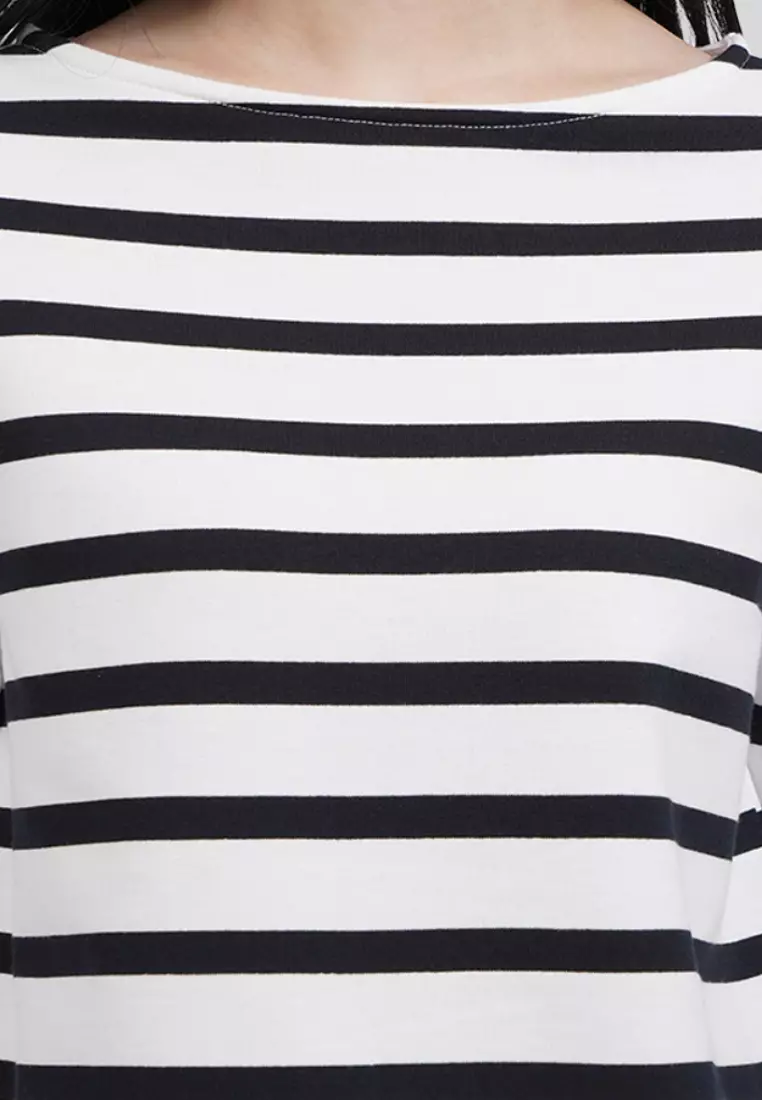 Boat Neck Stripes Long Sleeve Top