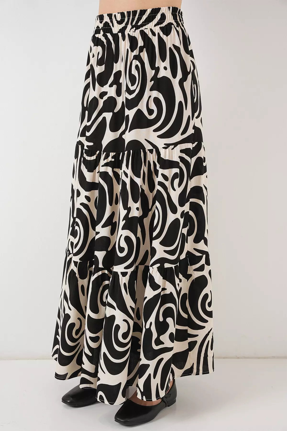 1898 Patterned Long Skirt - C.Black