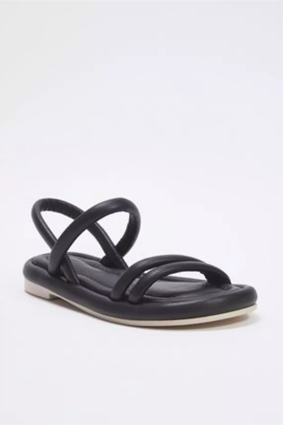 Black Double-Strap Padded Women's Flat Sandals Takss25Sd00018