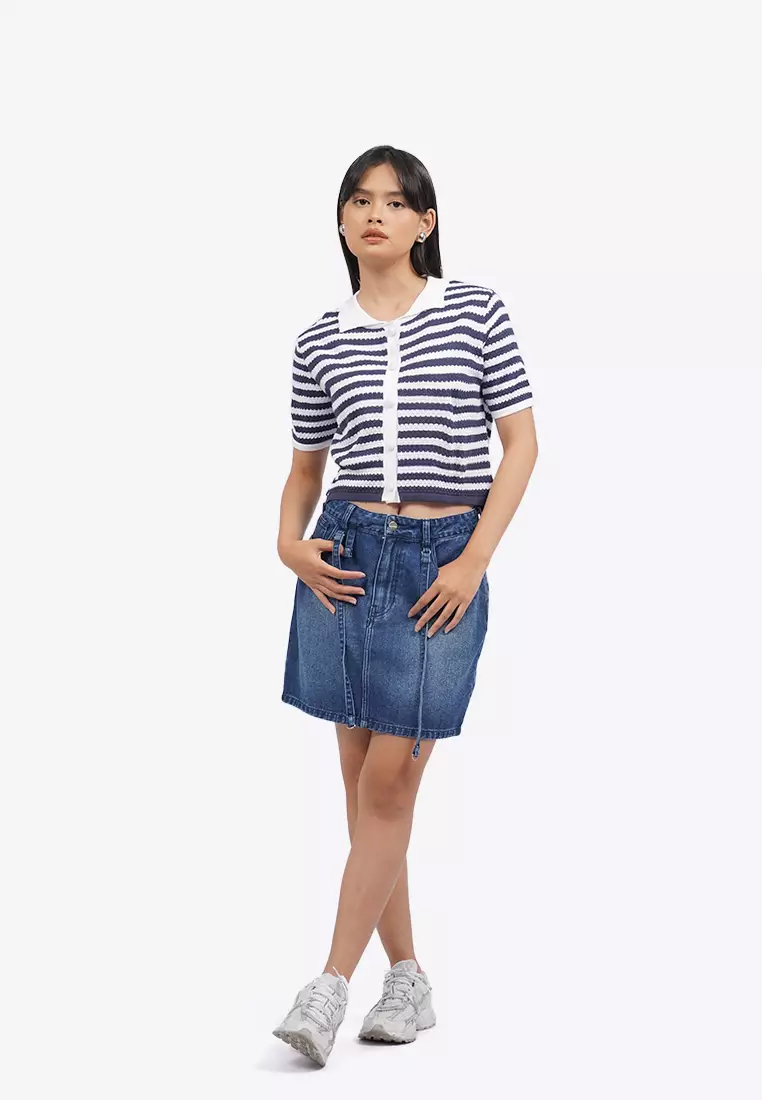 Short Sleeve Striped Knit Top